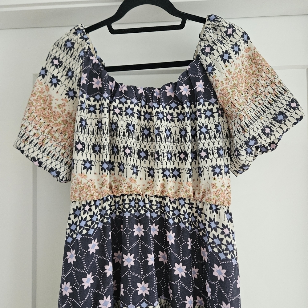 Dex Multicolor Patterned Midi Dress Size Medium - Picture 2 of 5